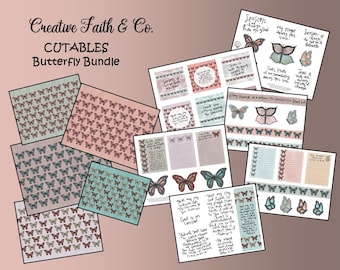 Butterfly Bundle - Bible Journaling Verse Cards Patterned Papers Printable (Creative Faith Cutables)