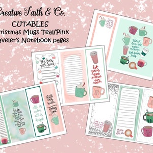 Bible Journaling Printable Kit - Christmas Mugs Teal/Pink Traveler's Notebook Papers (Creative Faith Cutables)