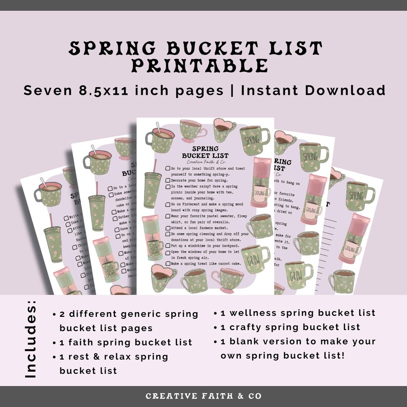 Spring Items List Spring Bucket List Printable | Spring Planner Printable (creative Faith ...