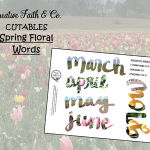 May include: Printable cut-out words for the months of March, April, May, and June. Each word is decorated with a floral design. The text "Suggested Verses" is listed with three Bible verses: 2 Corinthians 13:11, Ephesians 1:17, and Ephesians 3:14-21.