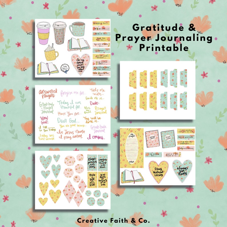 Prayer & Gratitude Journal Summer Floral Bible Journaling Printable Devotion Kit (Creative Faith Cutables) image 4