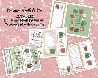 Bible Journaling Printable Kit - Christmas Mugs Red/Green Traveler's Notebook Papers (Creative Faith Cutables)