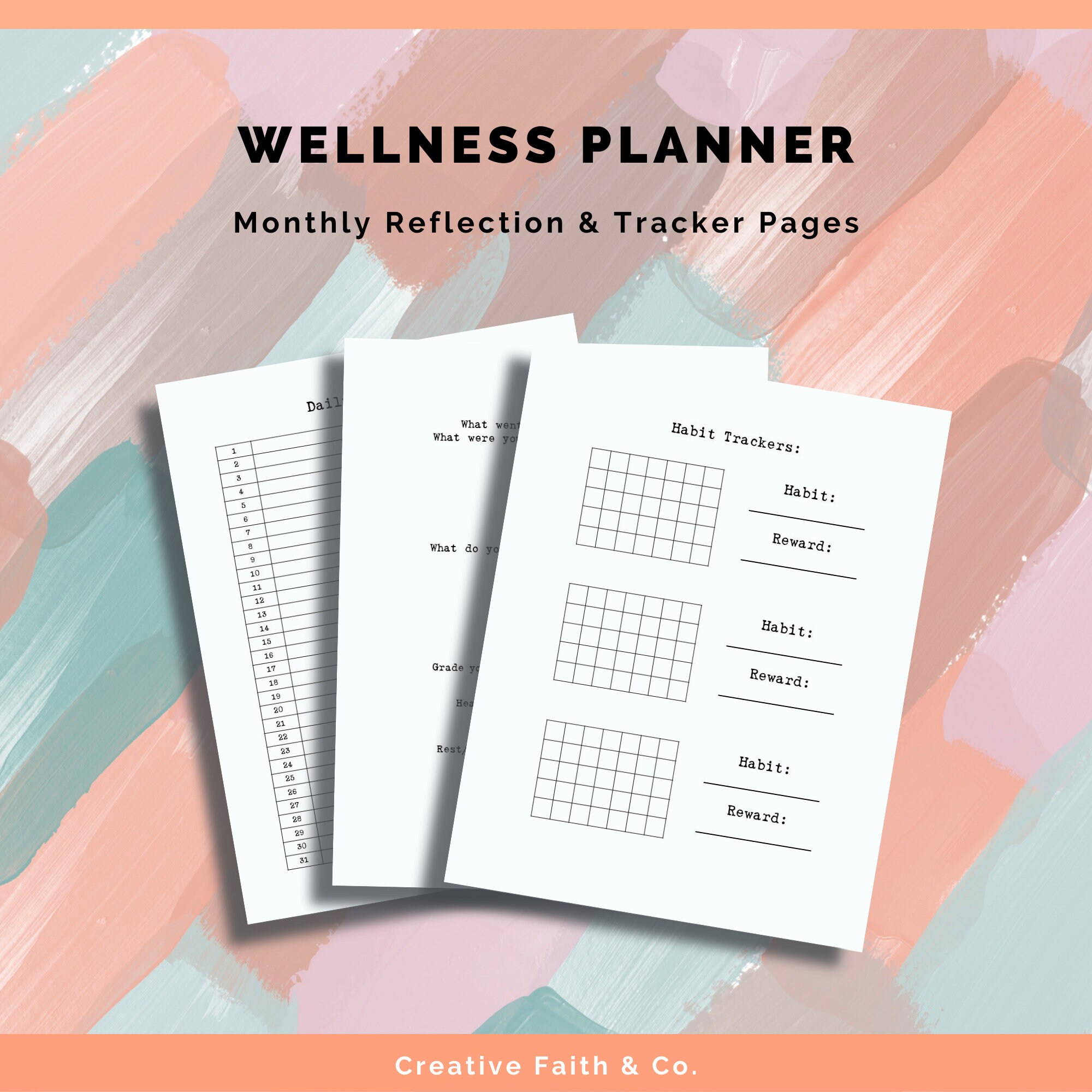 Printable Wellness Planner Calendar Happy Planner | Etsy