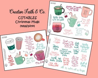 Bible Journaling Printable Kit - Christmas Mugs Teal/Pink (Creative Faith Cutables)