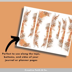 May include: Set of five printable planner stickers with a watercolor design featuring brown and white floral elements. The stickers are perfect for adding a touch of nature to your planner or journal.