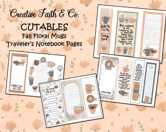 Fall Floral Mugs Traveler's Notebook Papers - Bible Journaling Printable Kit (Creative Faith Cutables)