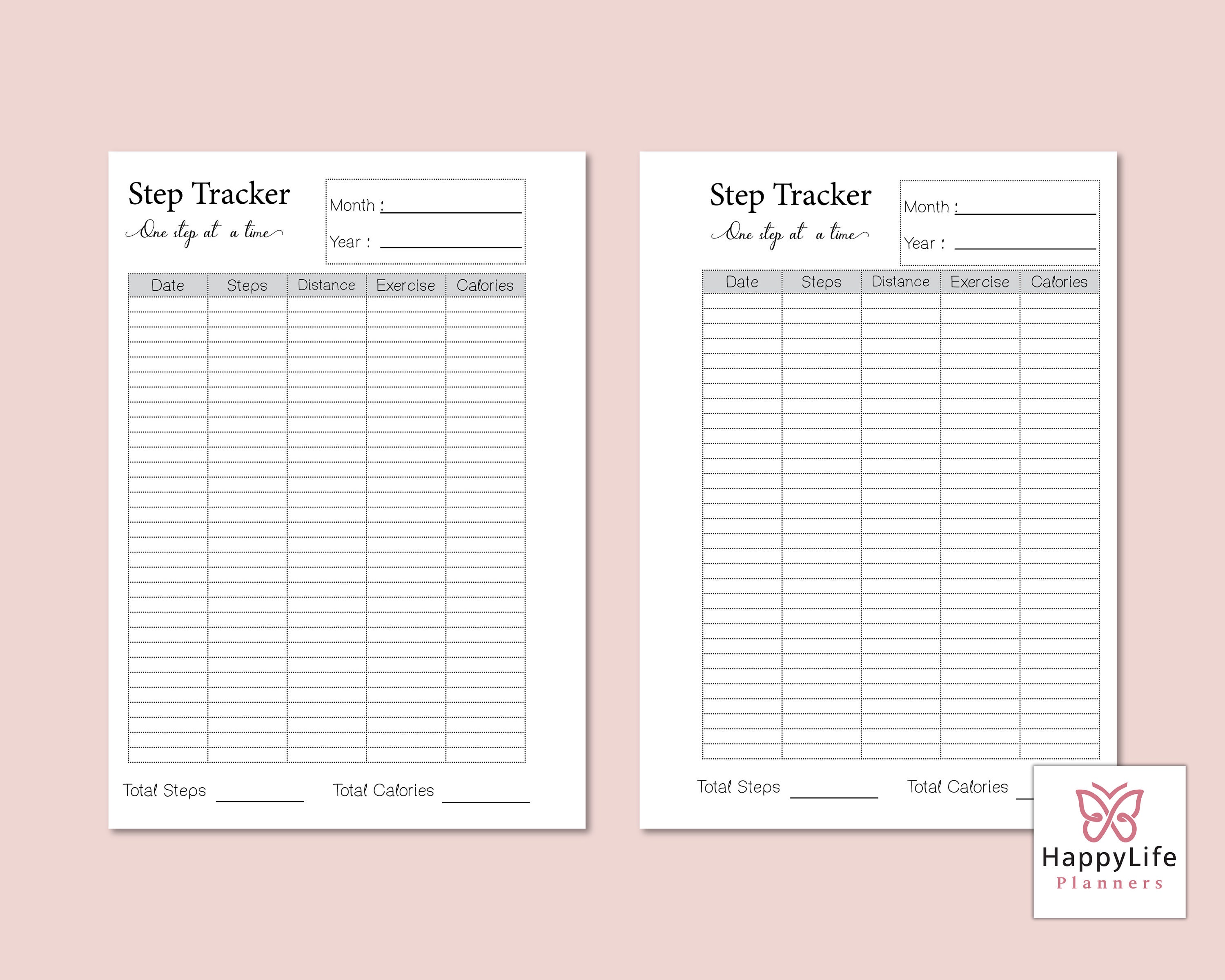 Step Log | A5 Printable Planner Inserts | Health Journal Template ...