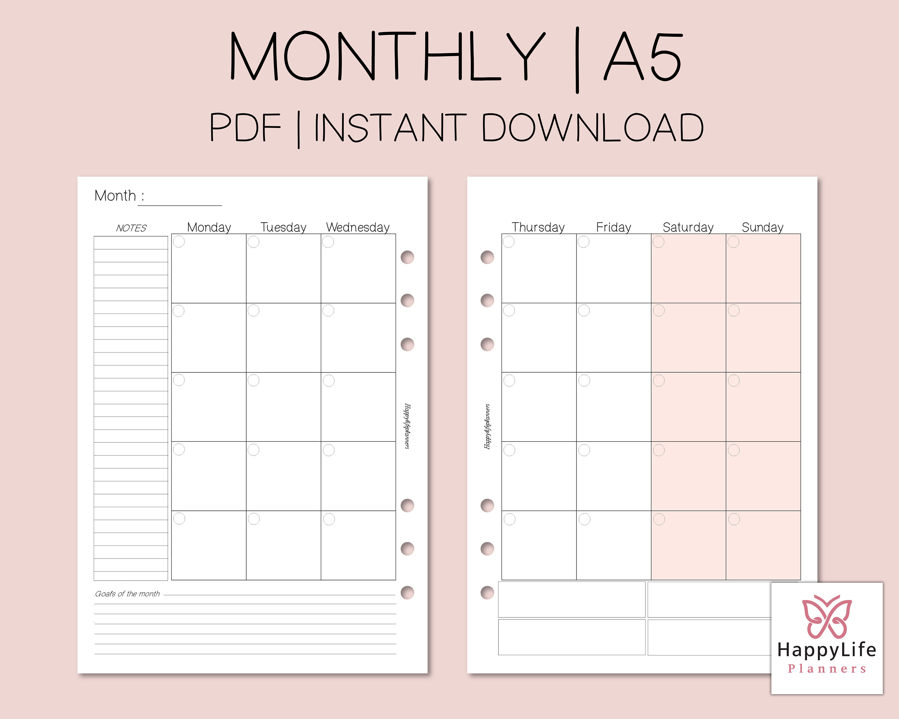 Monthly Planner | A5 Printable Inserts | Monthly Organizer Template ...
