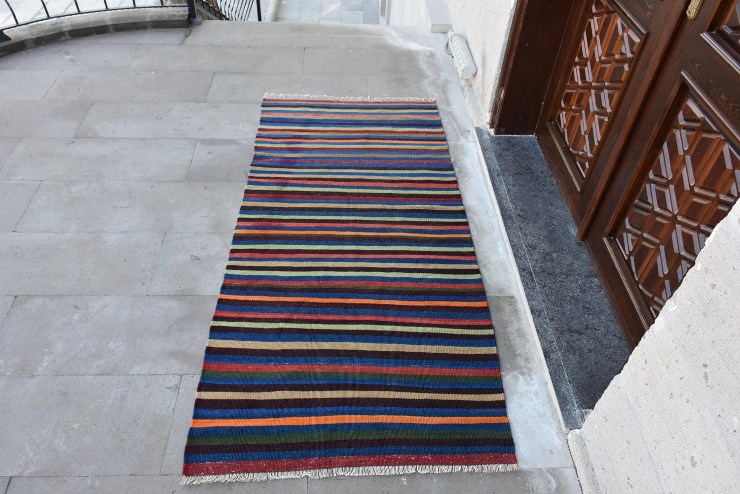 Turkish Kilim Rug, Striped Kilim Rug, 3x6ft Handwoven Turkish Kilim, Anatolian Runner Rug, Vintage Bohemian Carpet
