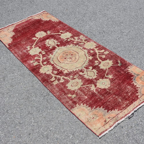Accent Rug, Turkish Rug, Vintage Rug, Home Decor Rug, 32x77 inches Red Carpet, Office Rug, Bedroom Carpet, Outdoor shops Rug, Entry Carpet, 9356