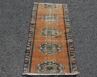 Turkish Rug, 2.2x4.3 ft Small Rug, Orange Anatolian Rug, Vintage Rug, Gift For Him, Anatolian Rug, Rugs For Kitchen, Handwoven Bathroom Rug