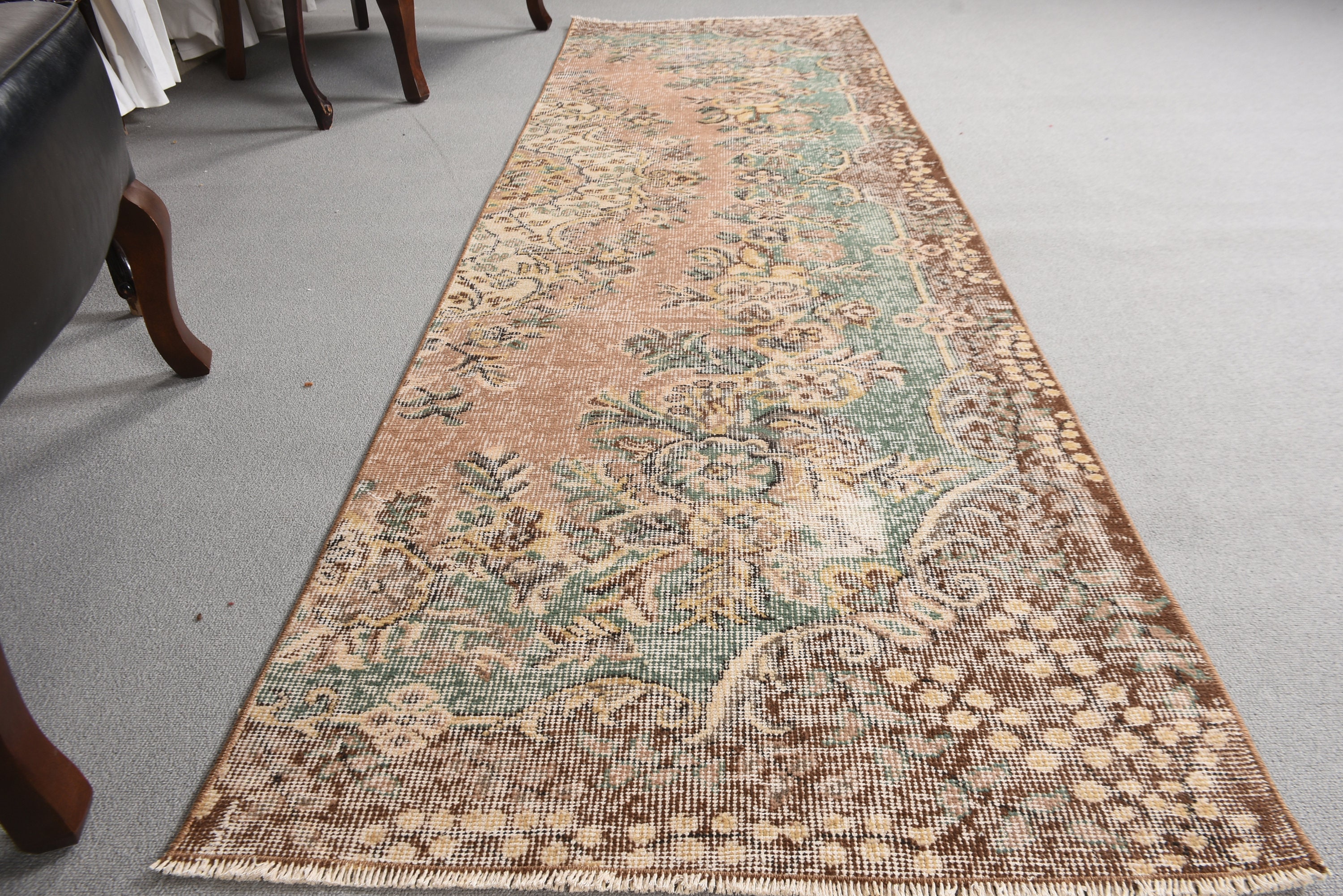 トルコラグ、3x9ランナーラグ、ヴィンテージラグ、色褪せたアナトリア