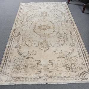 Turkish Rug, Vintage Rug, Large Rug, Oushak Rug, Rugs For Living Room, 4.9x8.9 ft Beige Rug, Decorative Wool Rug, Large Anatolian Rug,
