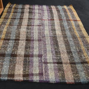 Vintage Turkse kelim, gestreept tapijt, handgeweven grote kelim, boho-tapijt, 6 x 7 ft, woonkamerdecor, vloerkleed in aardetinten
