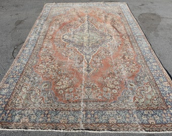 Fine Quality Turkish Rug, Oversize Rug, Muted Rug, Turkish Rug, 6.5x10.9 feet, Large Rug, Oushak Rug,Vintage Rug, Big Rug,    H- 6400