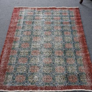 Turkish Rug Area Rugs Vintage Anatolian For Entry 3.8x6.8 ft Red Colorful Decorative Wool Flower Design Oushak Oriental Eclectic Ethnic image 1