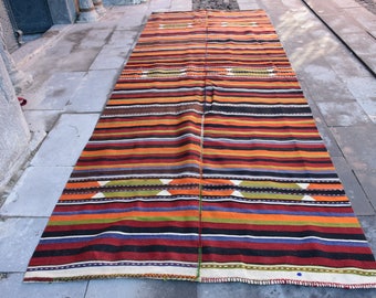 Kilim rouge, Kilim turc, Kilim vintage, Tapis pour salon, Tapis Kilim, Kilim de bureau, 4,8x12,5 pieds Runner Kilim, Couloir Kilim