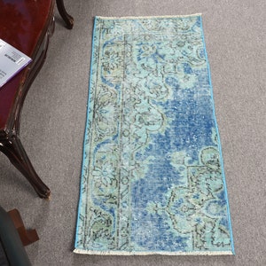 Vintage Rug, Turkish Rug, 1.6x3.4 ft Small Rug, Oushak Rug, Rugs For Entry, Blue Antique Rugs, Small Vintage Rug, Overdyed Rug, 12290