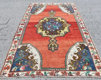 Vintage Rug, Turkish Rug, Large Carpet, Antique Carpet, 62x100 inches Red Rug, Turkey Salon Rugs, Office Rug, Bedroom Rug,  9528