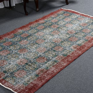 Tapis turc vintage anatolien pour entrée 3,8 x 6,8 pi rouge coloré décoratif laine fleur design oushak oriental éclectique ethnique image 8