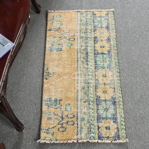1.5x2.9 ft Small Rug, Turkish Rug, Vintage Rug, Anatolian Rug, Rugs For Bathroom, Orange Floor Rug, Small Wool Rug,  12325