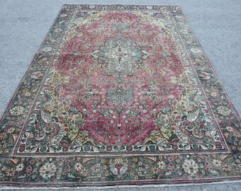 Turkish Rug, 6.1x9.4 feet, Large Rug, Oriental Rug, Salon Rug, Living Room Rug, Vintage Rug, Antique Rug, Oushak Rug, Organic Rug, H-7315