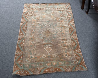 Accent Rugs Turkish Vintage Antique For Kitchen 2.9x5.6 ft Brown Colorful Entryway Custom Office Floor Vintage Handmade Cool