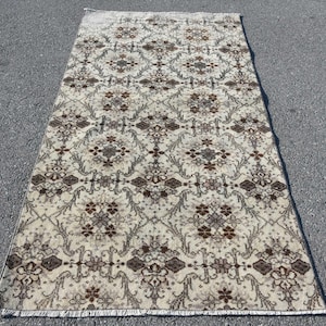 Turkish Area Rug 4x7ft, Vintage Floral Pattern, Neutral Tones, Elegant Home Decor, Handmade Wool Carpet