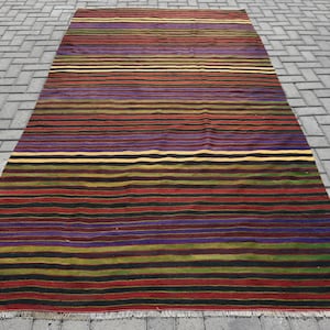 Turkse kelim, gestreept tapijt, vintage tapijt, handgeweven, etnisch huisdecor, boho-stijl, 163 x 306 cm, 5 x 10 ft, karpet