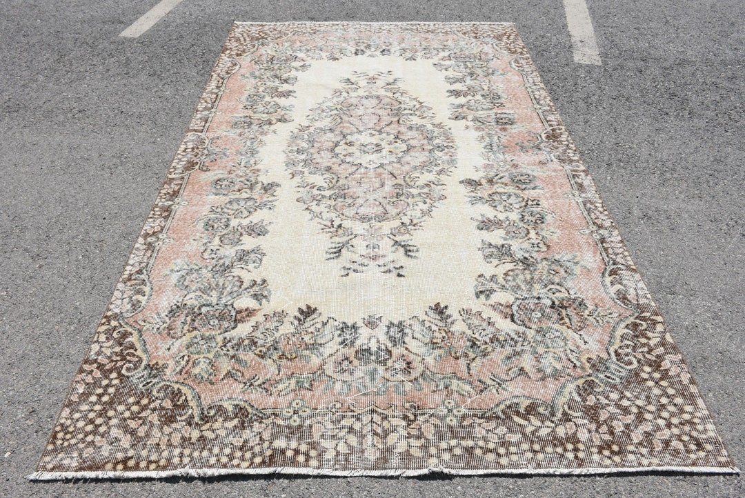 Rugs for Salon, Beige Kitchen Rug, Turkish Rug, Large Vintage Rug