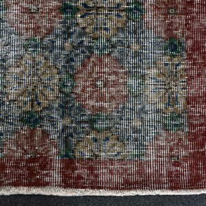 Tapis turc vintage anatolien pour entrée 3,8 x 6,8 pi rouge coloré décoratif laine fleur design oushak oriental éclectique ethnique image 6