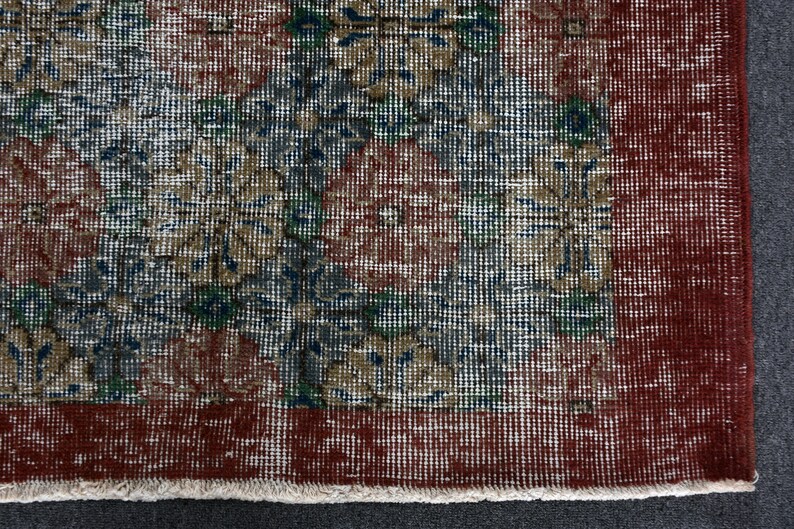 Turkish Rug Area Rugs Vintage Anatolian For Entry 3.8x6.8 ft Red Colorful Decorative Wool Flower Design Oushak Oriental Eclectic Ethnic image 6