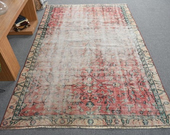 Tapis Oushak, tapis turc, tapis vintage, grand tapis de 5,1x8 pieds, tapis de grande surface, tapis pour salle à manger, tapis antiques rouges, tapis de salon fait à la main