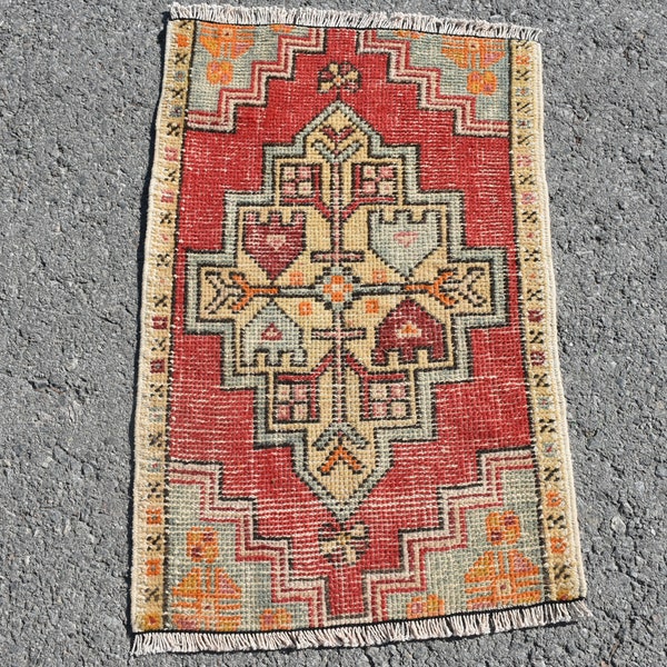 Turkish Rug, Bath Rug, 1.7x2.7  feet, Anatolian Rug, Small Rug, Vintage Rug, Door Mat, Bath Rug, Handmade Rug, Antique,Oriental Rug, H- 5669