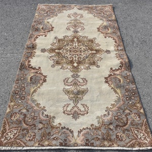Vintage Rug, Turkish Rug, Rugs For Nursery, Vintage Area Rug, 3.7x7 ft Area Rugs, Oushak Rug, Beige Antique Rugs, Turkey Living Room Rugs