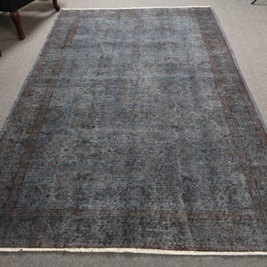 Vintage Turkish Rug 6x9 ft, Large Rug, Blue Distressed Carpet, Antique Style, Living Room Decor, Overdyed Area Rug, Unique Floor Covering
