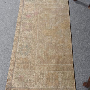 Vintage 2.1x4.5 ft Rug, Small Turkish Rug, Brown Blue Patchwork Wool Rug
