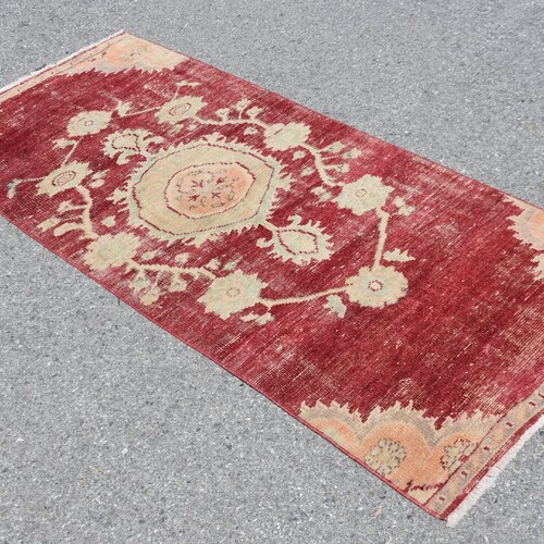 Accent Rug, Turkish Rug, Vintage Rug, Home Decor Rug, 32x77 inches Red Carpet, Office Rug, Bedroom Carpet, Outdoor shops Rug, Entry Carpet, 9356