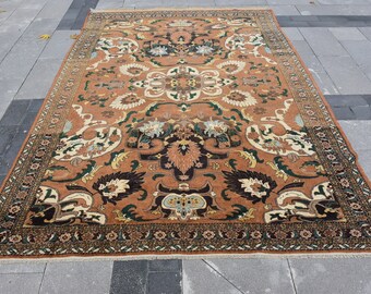 6.5x9.8 ft Large Rugs, Vintage Rug, Rugs For Living Room, Antique Rugs, Brown Moroccan Rug, Turkish Rug, Large Turkish Rug