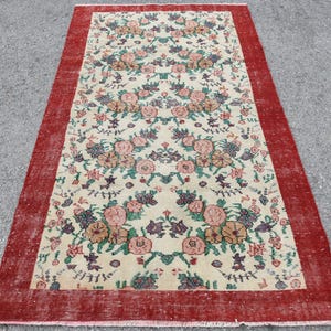 Vintage 3.8x6.8 ft Area Rug, Turkish Rug, Red Patchwork Rug