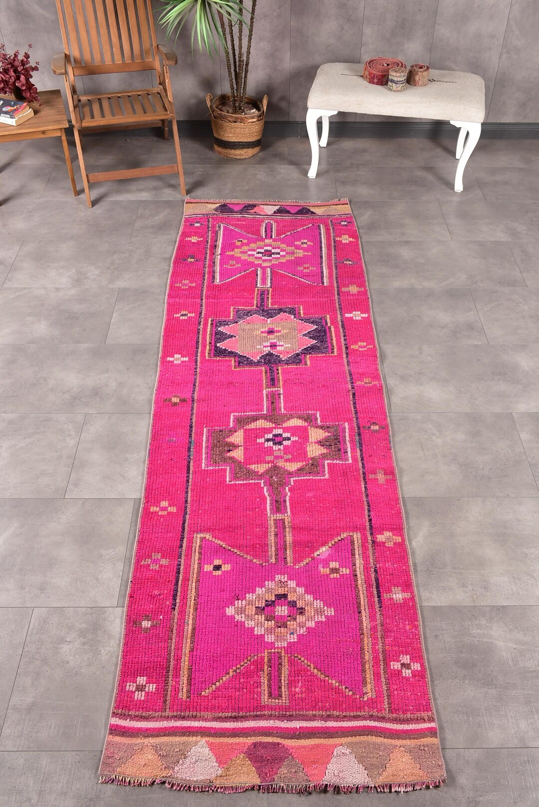 Pink Turkish Rug Pattern Vintage Turkish Rug, Wool Pink Herki Rug, 2.8x9.5 Ft Hallway Rug ...