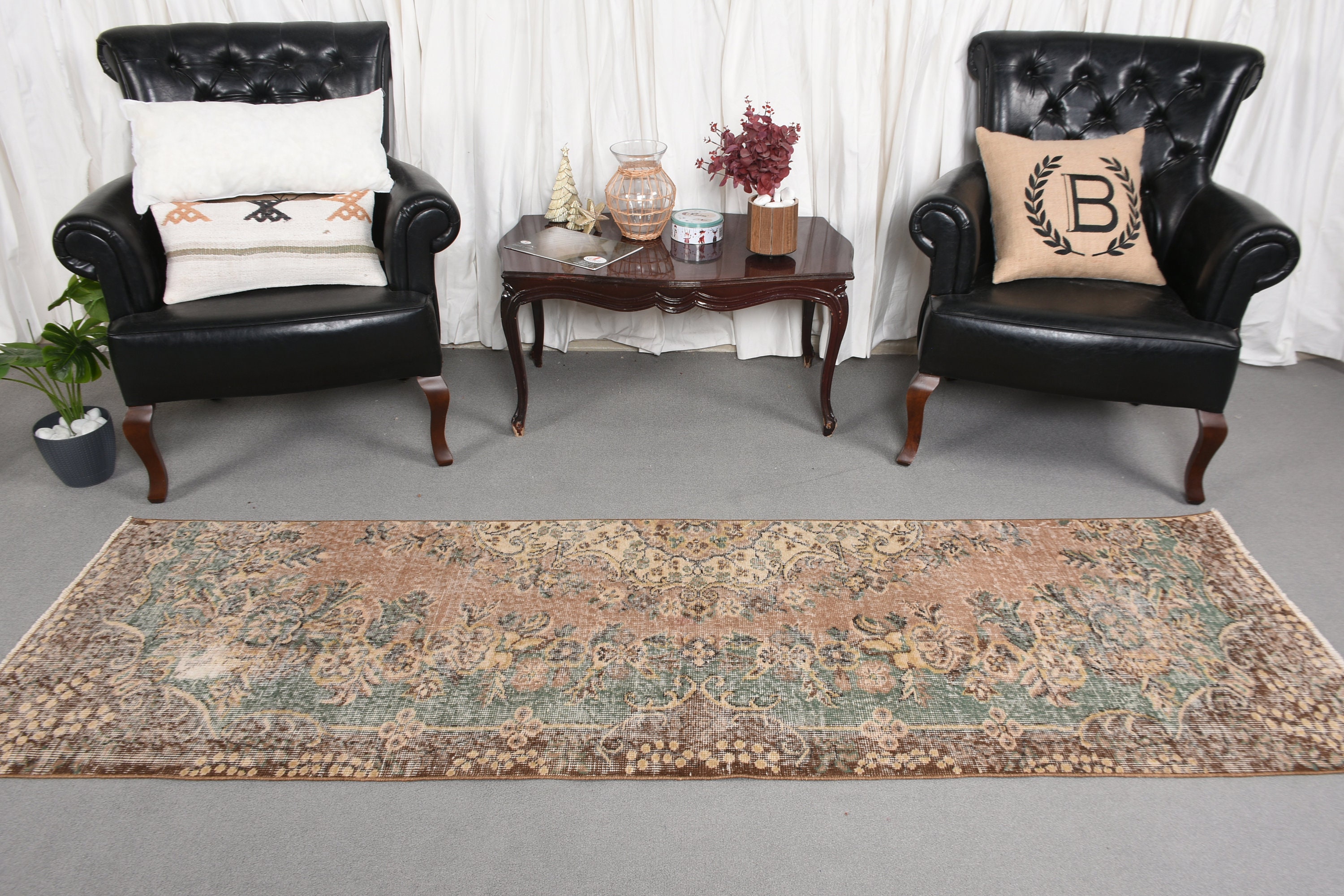 トルコラグ、3x9ランナーラグ、ヴィンテージラグ、色褪せたアナトリア