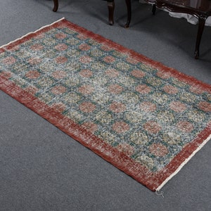 Tapis turc vintage anatolien pour entrée 3,8 x 6,8 pi rouge coloré décoratif laine fleur design oushak oriental éclectique ethnique image 2