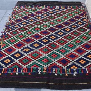 Turkish Kilim, Colorful Kilim, Handmade Wool Rug, Boho Decor, Traditional Design, Geometric Patterns, Vintage Style, Free Shipping, 5x7 ft