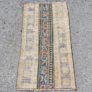 Vintage Rug, Small Carpet, Turkish Rug, Antique Rug, 22x43 inches Beige Rug, Wool Entry Rug, Turkey Bath Carpet,  9886
