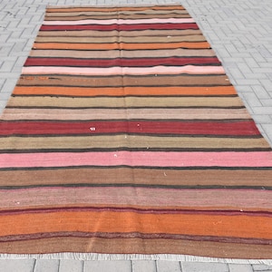 Vintage Turkse kelim, gestreepte kelim, handgeweven tapijt 6 x 11 ft, boho-vloerkleed, kleurrijk wollen tapijt, woonkamerdecor, rustieke stijl
