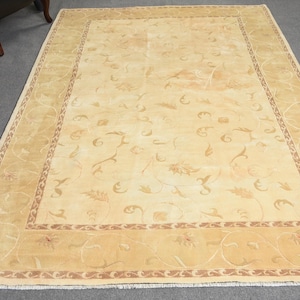 Turkish Rug, Large Area Rug, Floral Design Rug, Beige Wool Rug, Living Room Decor, 6x10 ft Turkish Carpet, Traditional Turkish Rug