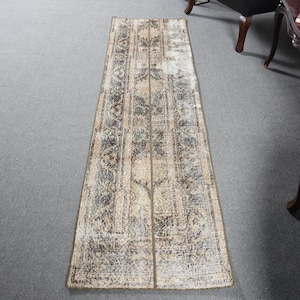 Vintage Rug, 2x8 Runner Rug, Patchwork Rug, Turkish Rug, Faded Anatolian Rug, Rugs For Hallway, 1.9x7.2 ft Brown Rug, Vintage Turkish Rug