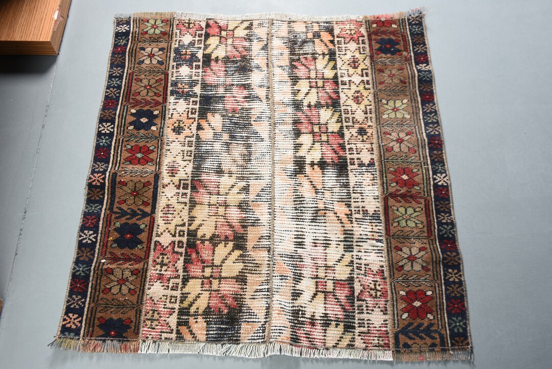 Rugs for Gift, Antique Rug, 3x3 Ft Small Rug, Turkish Rug, Brown Cool ...