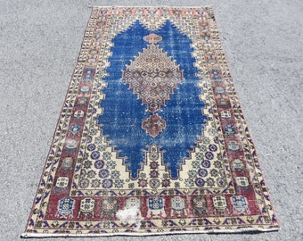 Vintage Rug, Area Rug, Turkish Rug, Oushak Carpet, 47x89 inches Blue Carpet, Wool Bedroom Carpet, Turkey Indoor Rug,  9536